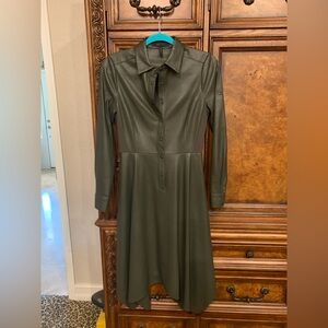 BCBG Beatryce  Faux Leather Olive Green Shirt Dress Size XXS